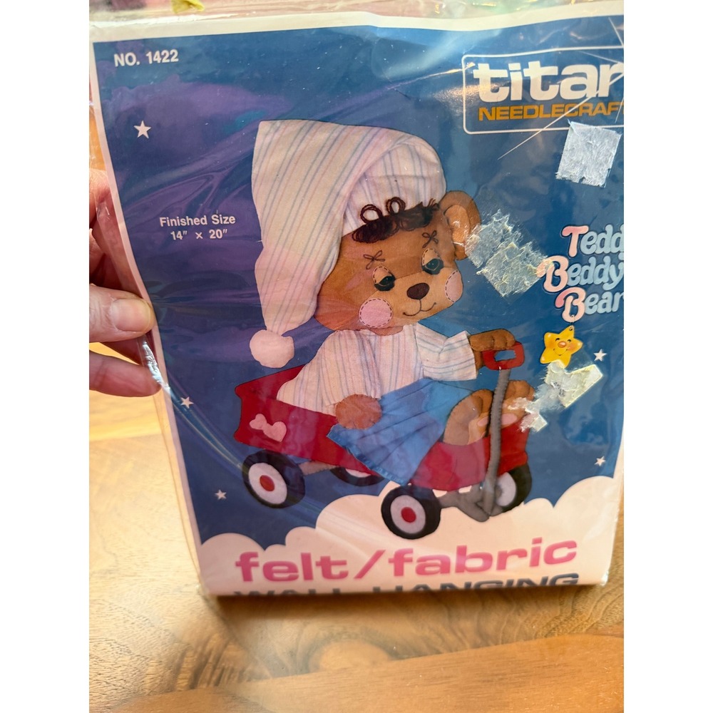 VTG Titan Needlecraft Teddy Beddy Bear Wall Hanging Kit 14x20 Blue Nursery DIY